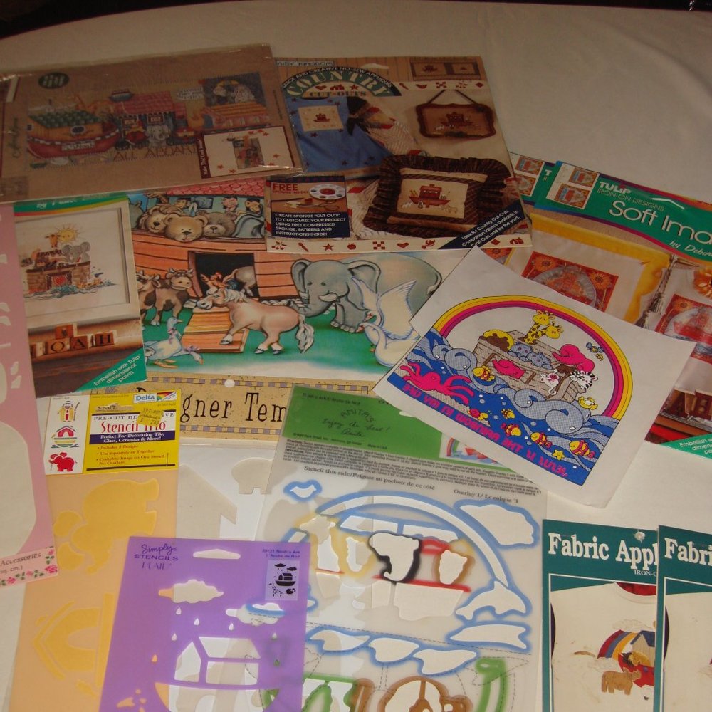 Vtg. Noah's Ark Crafts Stencils, Transfers, Sew Ons, appliques, etc. HUGE lot